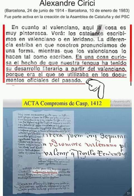 Alexandre Cirici, Compromís de Casp, Caspe, compromiso, valenciano, lengua valenciana