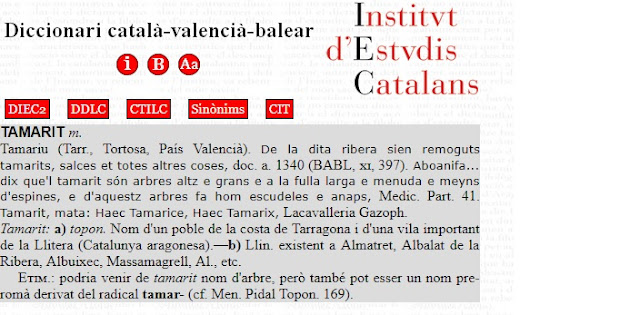 tamarit, En el DCVB aparece País Valencià, Catalunya aragonesa, Països Catalans